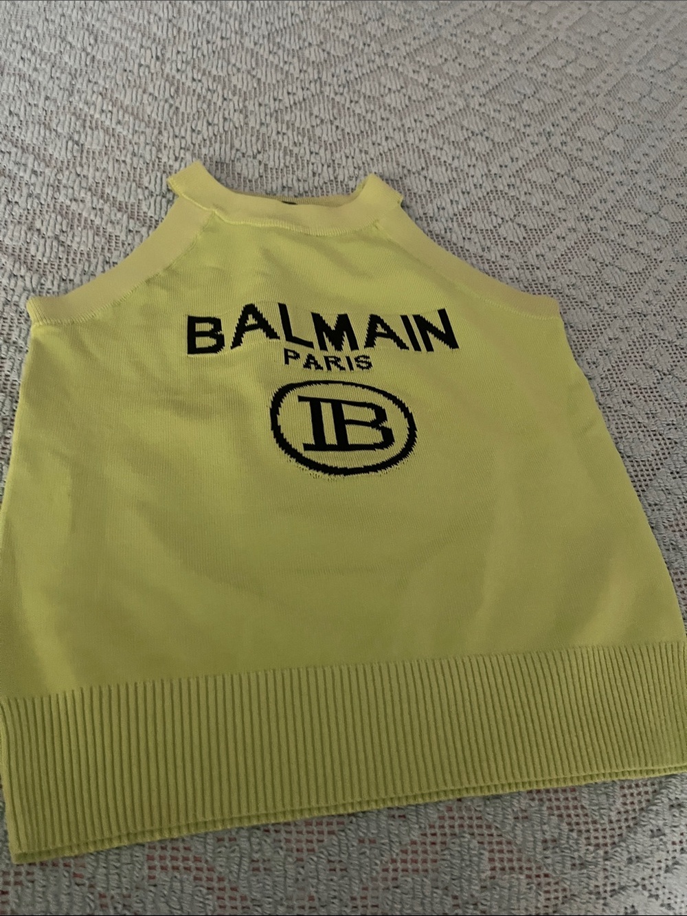 Balmain Kids Neon Yellow Logo Tank